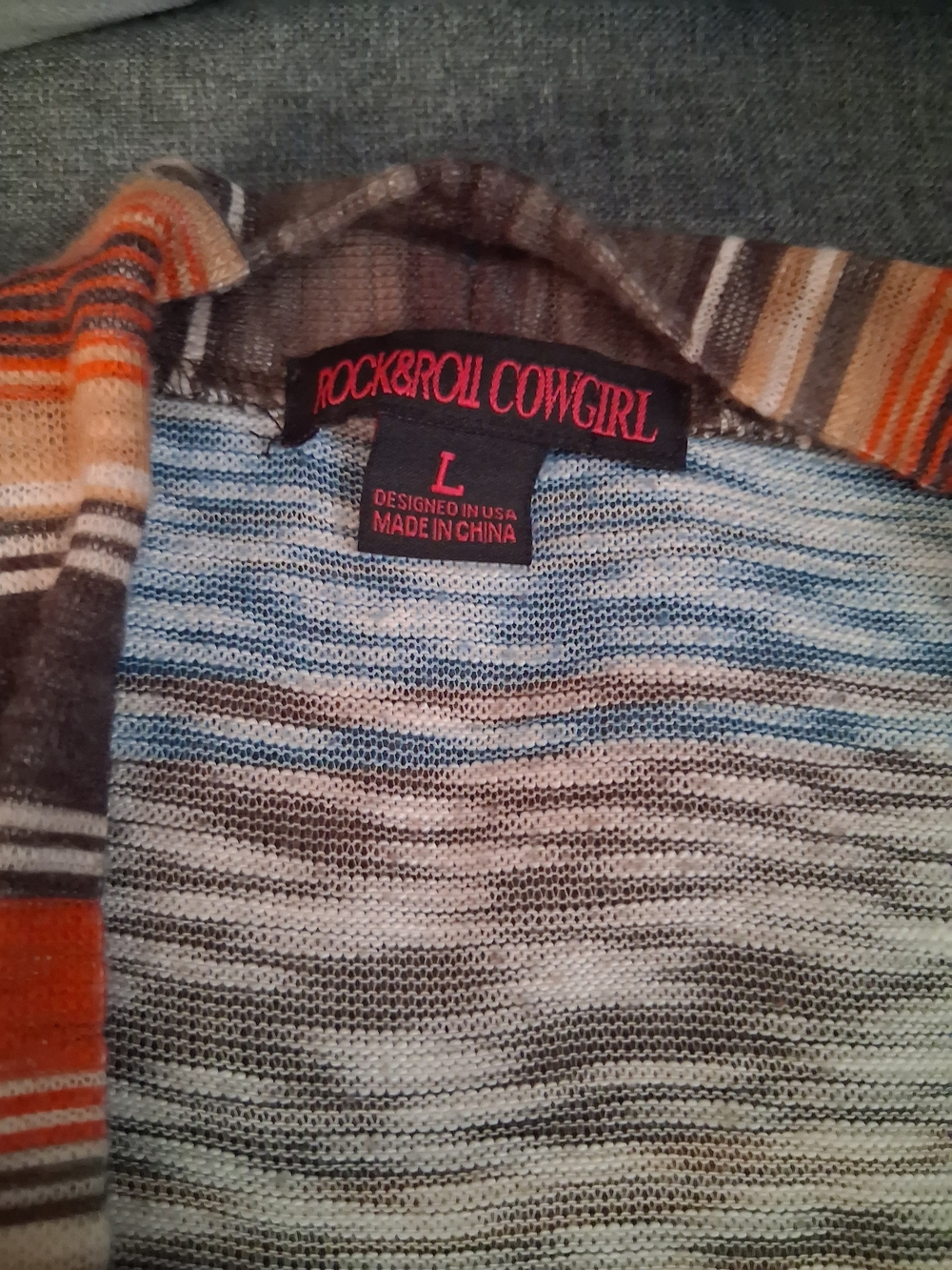 Rock & Roll Cowgirl Striped Knit Top - Gray, Blue & Orange